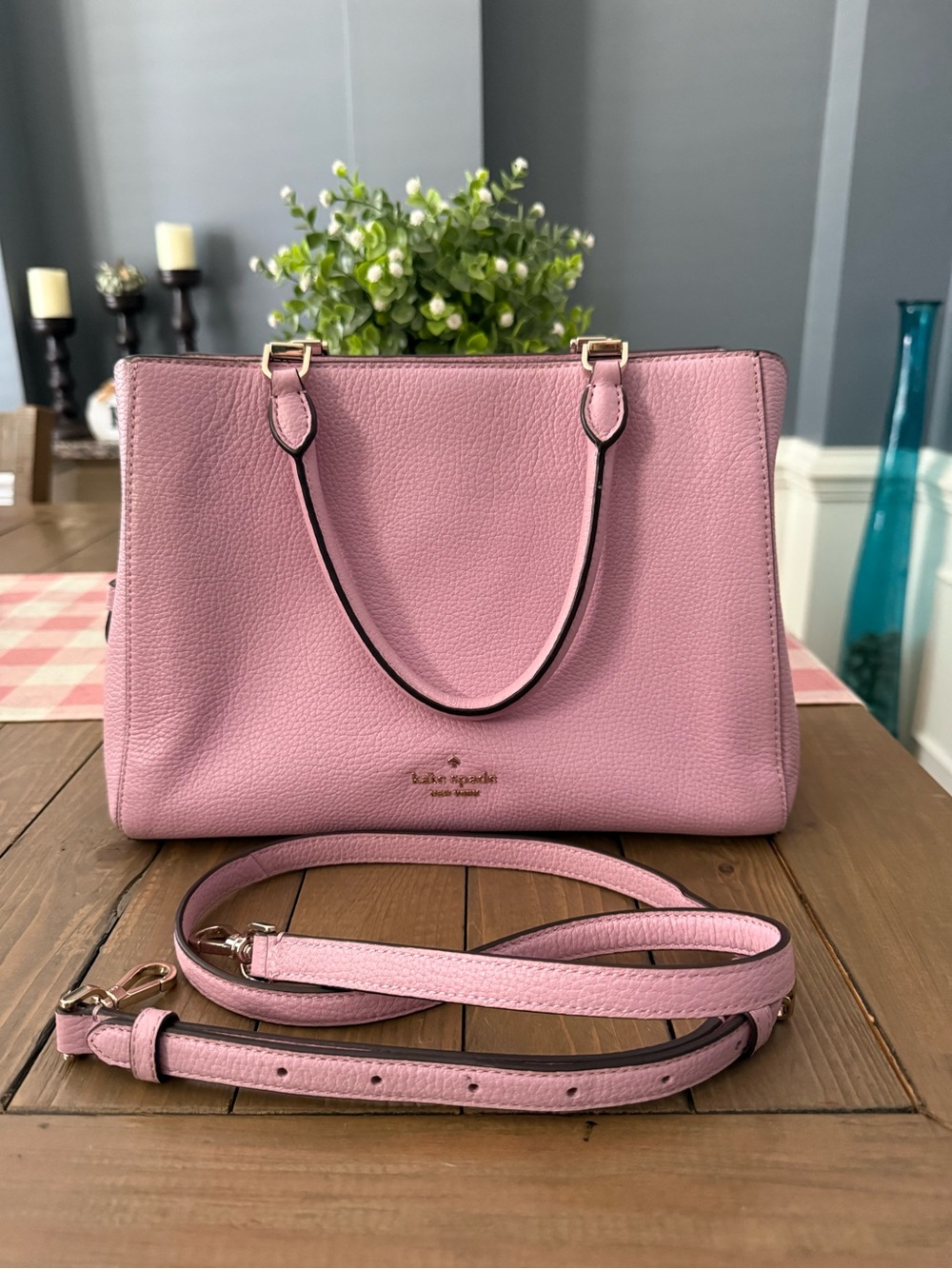 kate spade Pink Pebbled Leather Satchel with Removable Strap